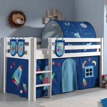 Halfhoogslaper Charlotte met bedtent, -tunnel & opbergzakjes Astro - wit