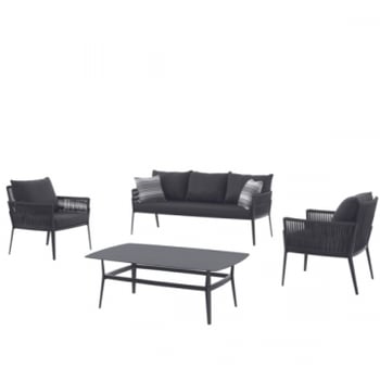 Loungeset Napoleon | Tweezitbank, tuinstoel, salontafel | Zwart