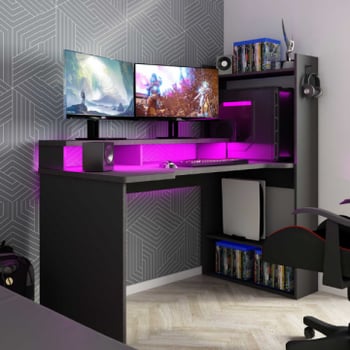 Gaming bureau Zayn 150x70x140cm spaanplaat - antraciet