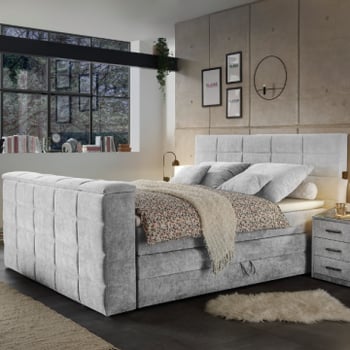 Boxspring Delvo 180x200cm met opbergruimte en ruimte voor TV - lichtgrijs