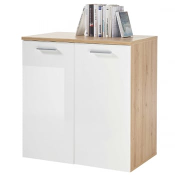 Commode Lobi 2 deuren - glanzend wit/hout