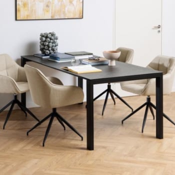 Eettafel Brentford 200x90 cm - keramiek/ zwart