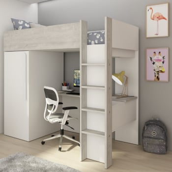 Hoogslaper Bo9 90x200 cm met bureau & kast - wit