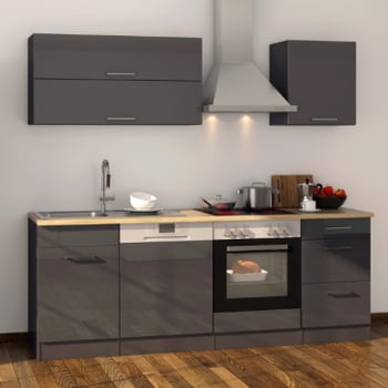 Kitchenette Ragnar 220cm met oven en vaatwas - hoogglans antraciet
