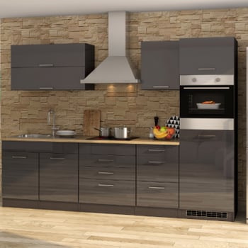 Kitchenette Ragnar 290cm met ruimte voor koelkast en oven - hoogglans antraciet