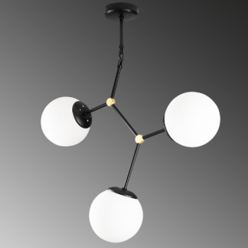 Opviq Kroonluchter | Glazen Kap | 55x15cm | 65cm Hoogte | 3x E27 fitting | IP20 | Zwart Wit