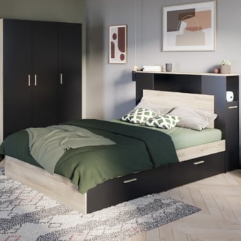 Bed Liva 140 x 190 cm/200 cm-Kronberg eik/matzwart