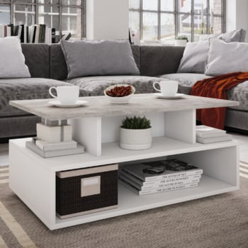 Salontafel Carlien 4 open vakken-wit/beton