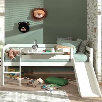 Halfhoogslaper Pip 90x200 cm met glijbaan en 1 hangplank-wit