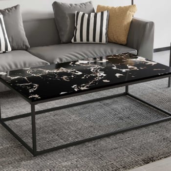 Marmerlook Zwarte Salontafel Livorno | Metalen Frame | 35x120x60cm