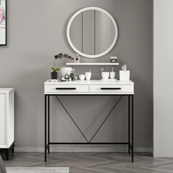 Woody make-uptafel met spiegel - 90x80x45 cm - Wit