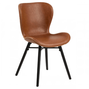 Kunstlederen stoel Tilda met schuine poten - cognac/zwart