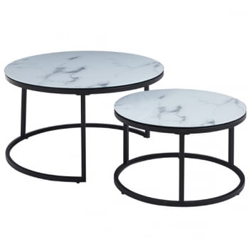Salontafelset Boston Ø80 en Ø60cm - wit marmer