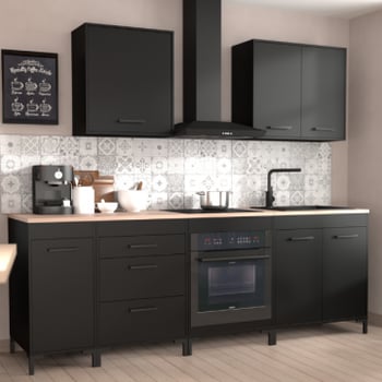 Keukenkastcombinatie Cobalt 2 | zonder toestellen | zwart / eikdecor