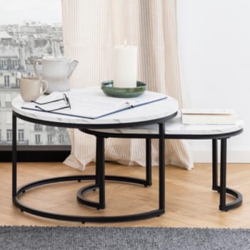 Salontafelset Spiro - 2-delig - marmerdecor/zwart