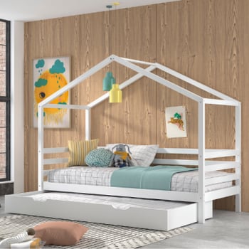 Bedhuisje Homie 90x200cm - met rolbed - massief dennenhout - wit