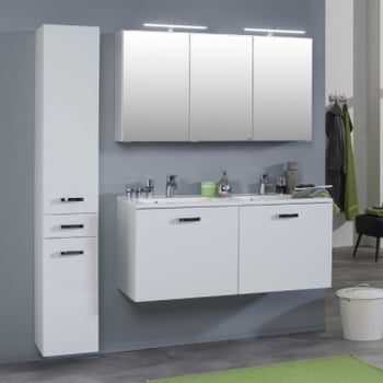 Badkamer Bobbi: kolomkast, wastafelmeubel, spiegelkast - hoogglans wit