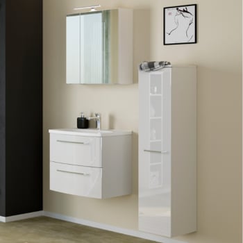 Badkamer Gene: spiegelkast, wastafelmeubel, kolomkast - (hoogglans) wit