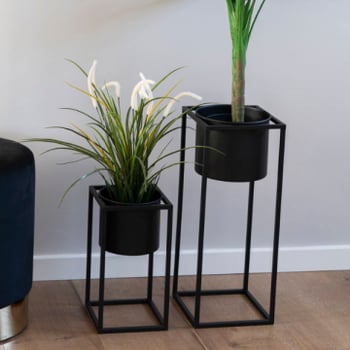Zwart stalen bloempotten - set van 2
