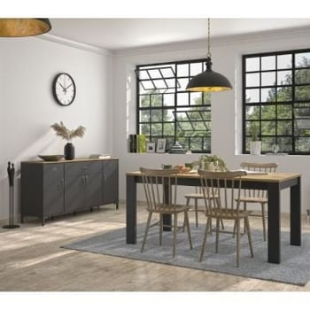 Eetkamerset Manno | Uitschuifbare eettafel en dressoir | Zwart