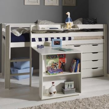 Halfhoogslaper Charlotte met legplankje, bureau en ladekast - wit