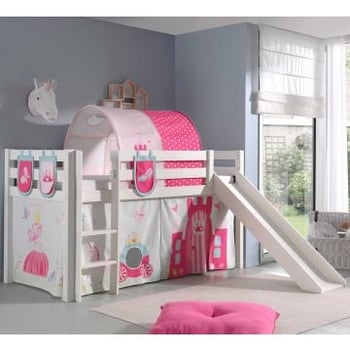 Halfhoogslaper met glijbaan Astrid met bedtent, -tunnel & opbergzakjes Princess II - wit