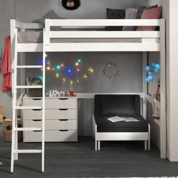 Hoogslaper Claire 140x200 met zetelbed en ladenkast - wit