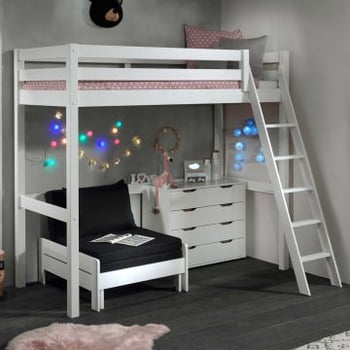 Hoogslaper Claire 90x200 met zetelbed en ladenkast - wit