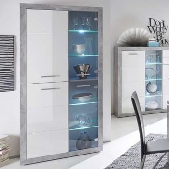 Vitrinekast Inga 194 x 92 cm - beton/wit