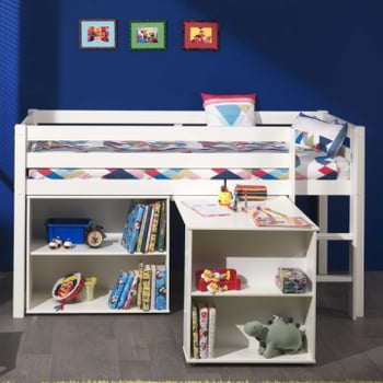 Halfhoogslaper Charlotte met bureau en bibliotheek - wit