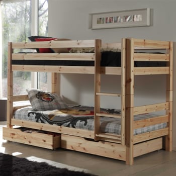 Stapelbed Claire laag met twee lades - dennenhout