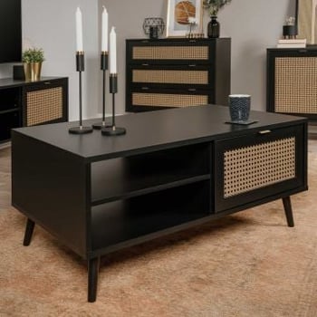 Salontafel Daka 100x60 met 1 deur - zwart/beige