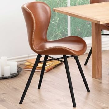 Kunstlederen stoel Tilda met schuine poten - cognac/zwart