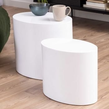 Moderne ovale salontafelset, hoogglans wit, 2 stuks - 33x48x40 cm
