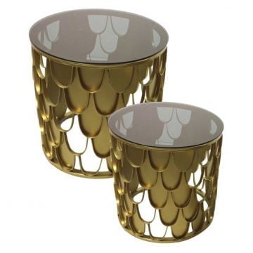 Bijzettafels Pesci - Set van 2 - Ø45/Ø35cm - metaal en glas - goud