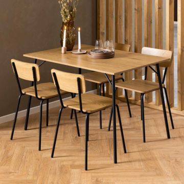 Rechthoekige eettafel Peru - 120x80x75cm - eikdecor/zwart staal