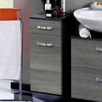 Badkamerkastje Bobbi 30cm 1 lade en 1 deur - grafiet/grijze eik