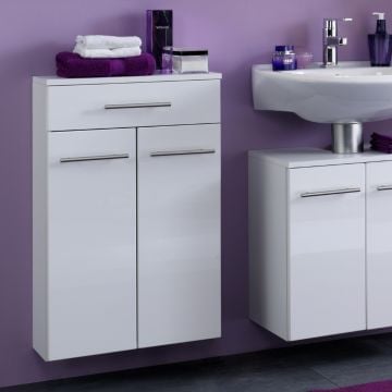 Badkamerkastje Small 50cm 1 lade & 2 deuren - hoogglans wit