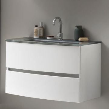 Wastafelmeubel Kornel 80cm grijze wastafel - wit