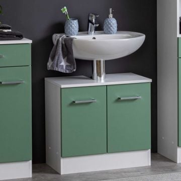Wastafelonderkast Ricca 60cm 2 deuren - wit/groen