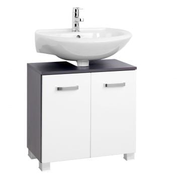 Wastafelonderkast Bobbi 60cm 2 deuren - grafiet/hoogglans wit