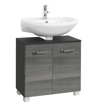 Wastafelonderkast Bobbi 60cm 2 deuren - grafiet/grijze eik