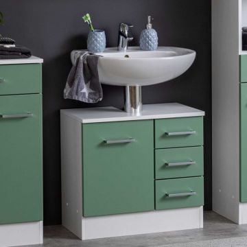Wastafelonderkast Ricca 60cm 1 deur & 3 lades - wit/groen