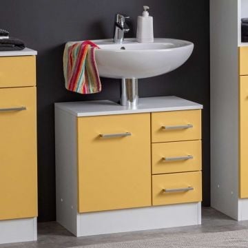 Wastafelonderkast Ricca 60cm 1 deur & 3 lades - wit/geel