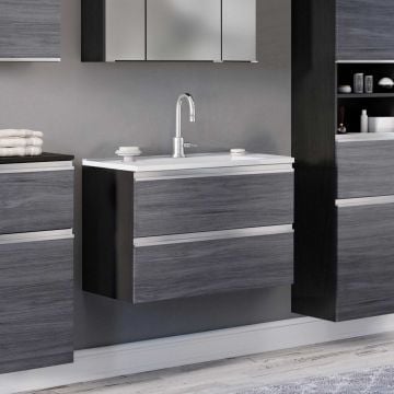 Wastafelmeubel Lotuk 80cm 2 lades - grijze eik