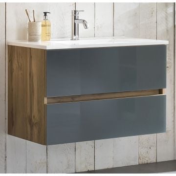 Wastafelmeubel Helina 80cm met 2 lades - eik/grijs