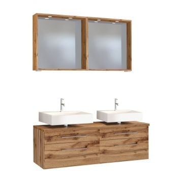 Dubbele wastafelonderkast met spiegel Dasa 120cm 4 lades - wotan eikdecor