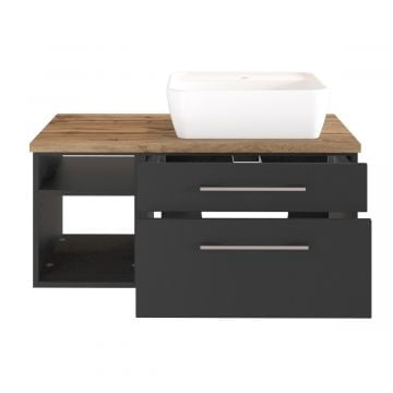 Wastafelmeubel Dasa (rechts) 90cm met 2 lades - grafiet/mat grijs 