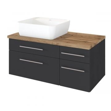Wastafelmeubel Dasa (links) 90cm met 4 lades - grafiet/mat grijs 