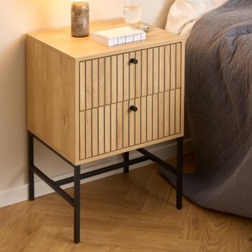 Nachtkastje Albany - 46x40x70cm - 2 lades - eikdecor